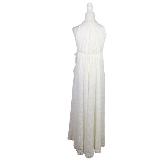 Vintage 70s Figurettes white daisy floral lace wrap front maxi robe XS - Picture 4 of 6